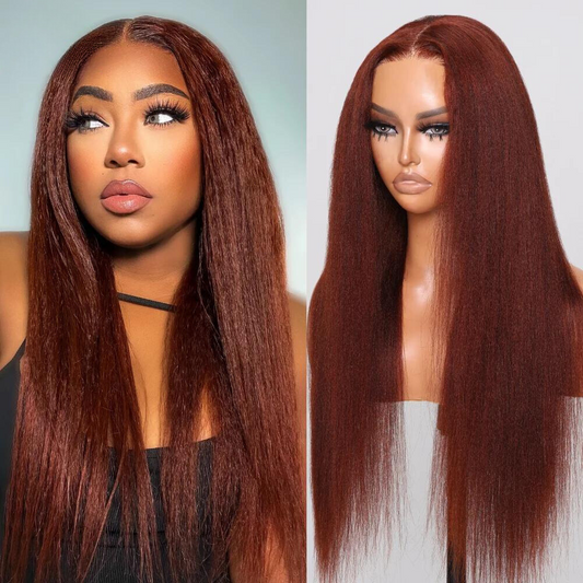 Bold & Beautiful: Reddish Brown Yaki Straight Wigs – Pre-Cut, Glueless Human Hair! - Pure Hair Gaze