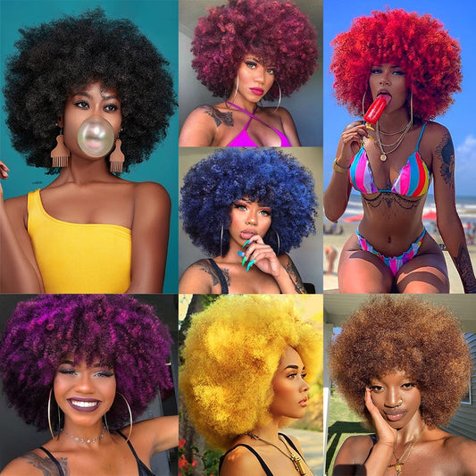 "Diva Unleashed: Chic Short Afro Kinky Wigs with Bangs - Glueless Ombre Style for a Confident, Easy New Look" - Pure Hair Gaze