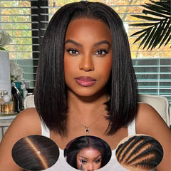 Yaki Short Bob Wig Glueless Kinky Lace Front Human Hair Ready To Wear HD Transparent Lace - Pure Hair Gaze