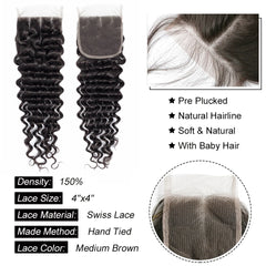 4x4 Closure Deep Wave Human Hair Extensions - Pure Hair Gaze