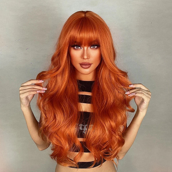 Ginger Wig - Glueless -  Human Hair With Bangs Fringe - Body Wave