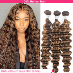 Highlight Human Hair Deep Wave Bundles - Pure Hair Gaze