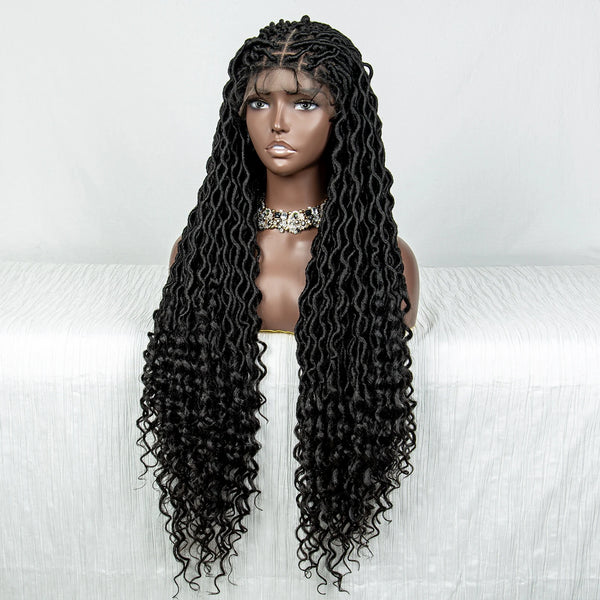 Curly Faux Locs Synthetic Box Braided Wig