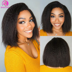 Short Bob Wig Yaki Straight V Part Wig 100% Human Hair No Glue Brazilian - Pure Hair Gaze