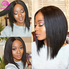 Short Bob Wig Yaki Straight V Part Wig 100% Human Hair No Glue Brazilian - Pure Hair Gaze