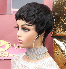 Short Pixie Cut Wavy Layered Natural Black Wig - Pure Hair Gaze