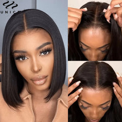 Pre Everything 7x5 13x4 Straight Bob Wigs Pre Cut Bleached Human Hair Lace Frontal Wig 150% Density Wear Go Glueless Wig - Pure Hair Gaze