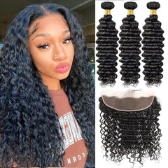 Brazilian Hair Deep Wave Bundles with Frontals - Pure Hair Gaze