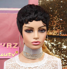 Short Pixie Cut Wavy Layered Natural Black Wig - Pure Hair Gaze