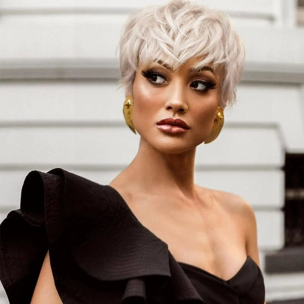 Short Layered Platinum Blonde Pixie Wig