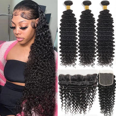 4x4 Closure Deep Wave Human Hair Extensions - Pure Hair Gaze