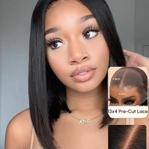 Pre Everything 7x5 13x4 Straight Bob Wigs Pre Cut Bleached Human Hair Lace Frontal Wig 150% Density Wear Go Glueless Wig