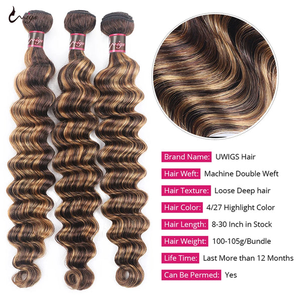 Highlight Loose Deep Wave Ombre Hair Bundles with Closure