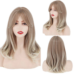 Synthetic Layered Straight Ash Blonde Wigs with Bangs - Pure Hair Gaze