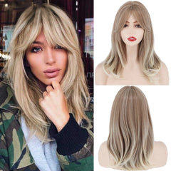 Synthetic Layered Straight Ash Blonde Wigs with Bangs - Pure Hair Gaze