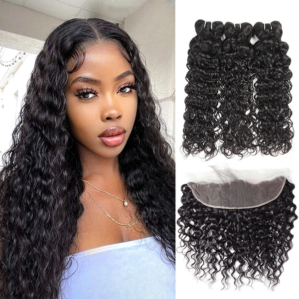 Brazilian Water Wave Bundles With Closure Non Remy Human Hair Bundles