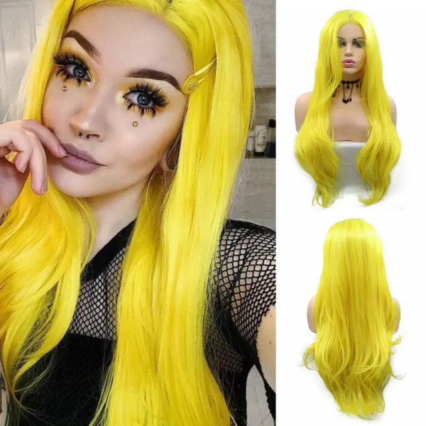 Synthetic Lace Front Natural Wavy Yellow Wig