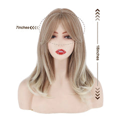 Synthetic Layered Straight Ash Blonde Wigs with Bangs - Pure Hair Gaze