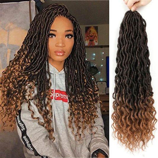 Bohemian Goddess Curly Faux Locs - Ombre Brown with Curly Ends, Synthetic Crochet Extensions