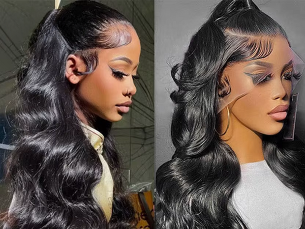 360 Full Lace Frontal Wig Human Hair Pre Plucked Half Up Down High Ponytail - Glueless Transparent Lace