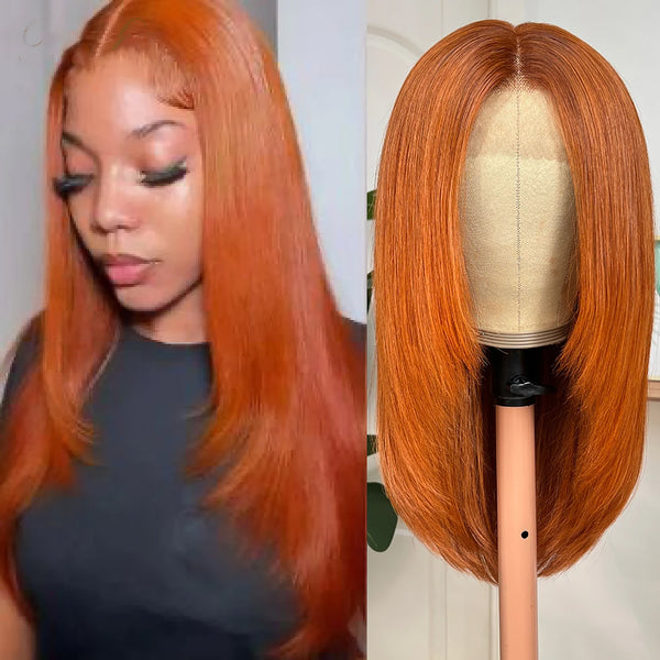 13x4 Lace Front Wig With Butterfly Wolf Layered Cut Burnt Orange Straight Lace Frontal Wig For Women