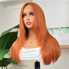 13x4 Lace Front Wig With Butterfly Wolf Layered Cut Burnt Orange Straight Lace Frontal Wig For Women - Pure Hair Gaze