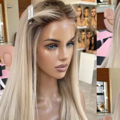 Ombre Ash Blonde Transparent Lace Wigs Human Hair Straight 13x4 Lace Front Wigs For Women Preplucked Blonde Remy Human Hair Wig - Pure Hair Gaze