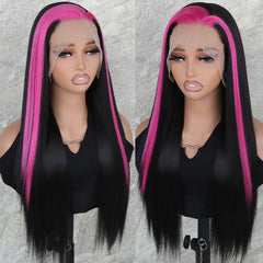Blue Skunk Stripe Synthetic Lace Front Wig - Pure Hair Gaze