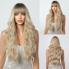 Heat Resistant Ash Blonde Wavy Wig - Pure Hair Gaze