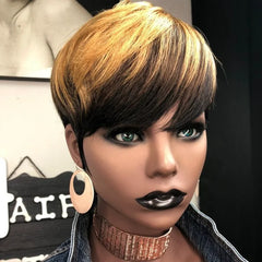 Ombre Color Pixie Cut Wig Machine Made Human Hair Wigs - Pure Hair Gaze