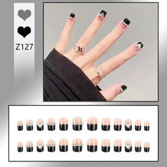 24pcs Reusable Press-On Fake Nails with Designs - Aurora Diamond Tips - Pure Hair Gaze