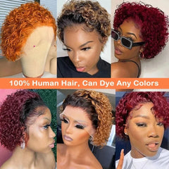 Pixie Cut Wig Human Hair Glueless Burgundy Wig - Pure Hair Gaze