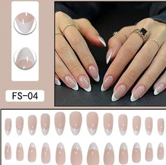 24pcs Reusable Press-On Fake Nails with Designs - Aurora Diamond Tips - Pure Hair Gaze