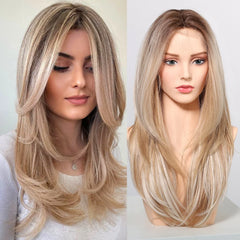 Blonde Synthetic Wigs Dark Root Hairline - Pure Hair Gaze