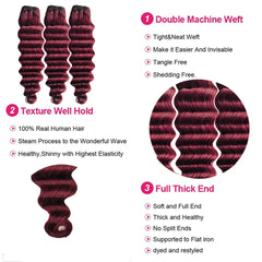 Burgundy Loose Deep Wave Human Hair Extensions - Pure Hair Gaze