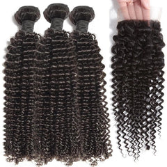 Peruvian Kinky Curly Bundles With Closure 13x4 Lace Frontal - Pure Hair Gaze