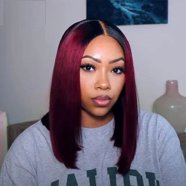 Ombre Wine Red Bone Straight Human Hair Extensions