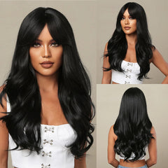 Ash Blonde Synthetic Long Wavy Wig with Bangs - Pure Hair Gaze