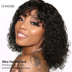 Water Wave Minimalist Lace Glueless Short Wig with Bangs - Pure Hair Gaze