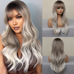 Blonde Long Straight Synthetic Wigs with Bangs - Pure Hair Gaze