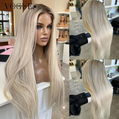 Cream Blonde Straight 100% Real Human Hair Wig Ash Blonde 200% Density Salon Hair Coloring Wig 13x6 Lace Front Wig For Women - Pure Hair Gaze