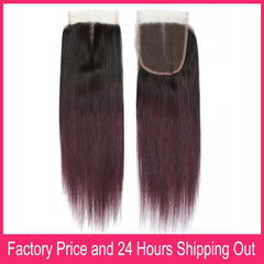 4x4 Lace Closure 100% Human Hair Ombre Hair Bundles - Pure Hair Gaze