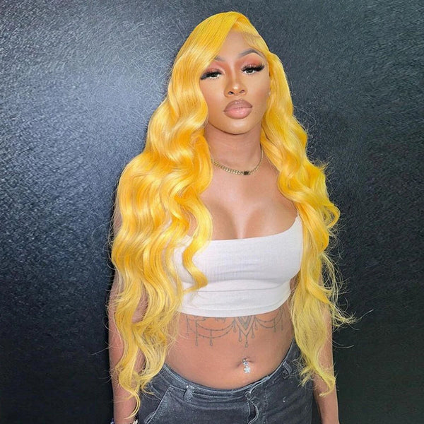 Yellow Wigs - Transparent Lace Frontal Wig - Brazilian Straight Human Hair