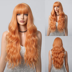 Heat Resistant Ash Blonde Wavy Wig with Bangs - Pure Hair Gaze