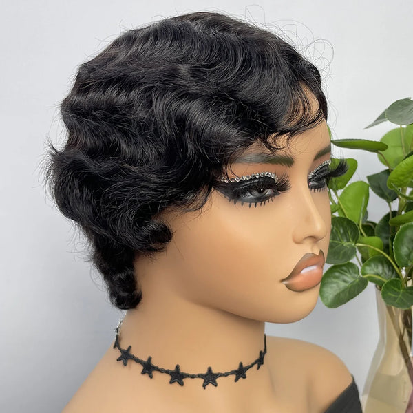 Short Finger Wave Glueless Human Hair Wig