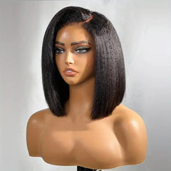 Yaki Straigt Short Bob Wig Glueless Kinky Straight Lace Front Human Hair Wigs For Women Ready To Wear HD Transparent Lace Wig - Pure Hair Gaze