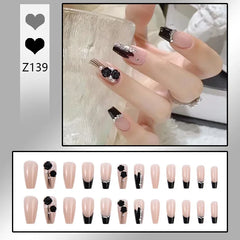 24pcs Reusable Press-On Fake Nails with Designs - Aurora Diamond Tips - Pure Hair Gaze