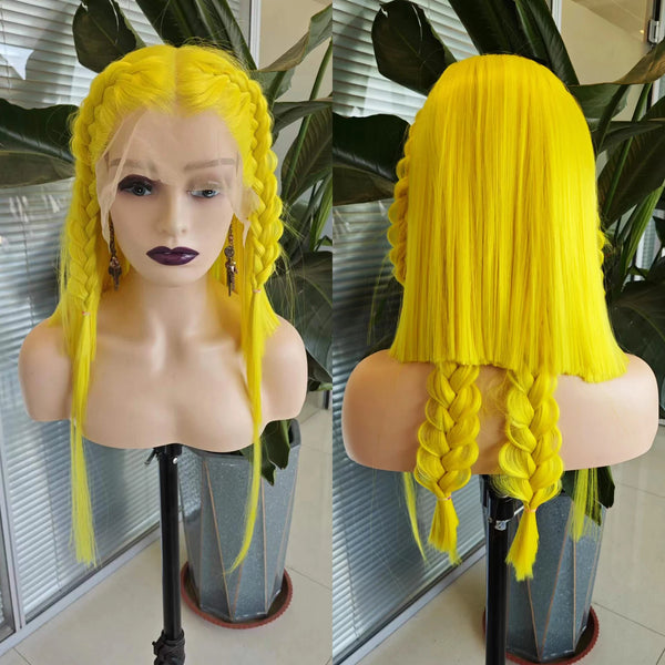 Silky Straight Heat Fiber Braided Yellow Wig