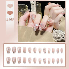 24pcs Reusable Press-On Fake Nails with Designs - Aurora Diamond Tips - Pure Hair Gaze