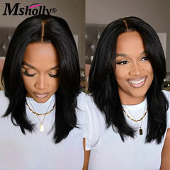 Curtain Bangs Wavy Wig Inspired Layers With 4x4 Glueless Wigs 100% Human Hair Wigs - Pure Hair Gaze